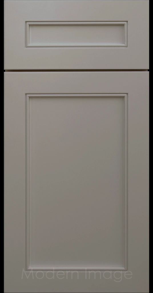 Highland Slate painted Shaker kitchen cabinet door with wide rails and a flat center panel.